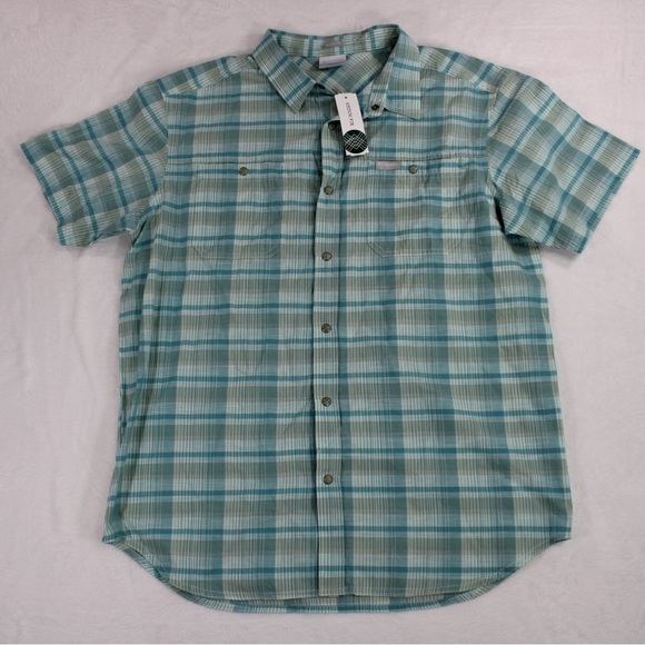NWT Columbia Men L Leadville Ridge Short Sleeve Shirt II Regular Fit Blue Green - Picture 1 of 11